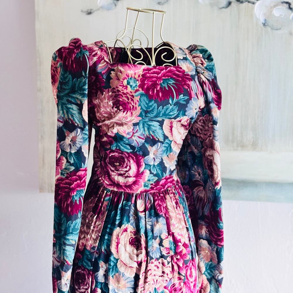 Handmade Floral Dress Puff Sleeve Square Neck Cottagecore Midi Maxi